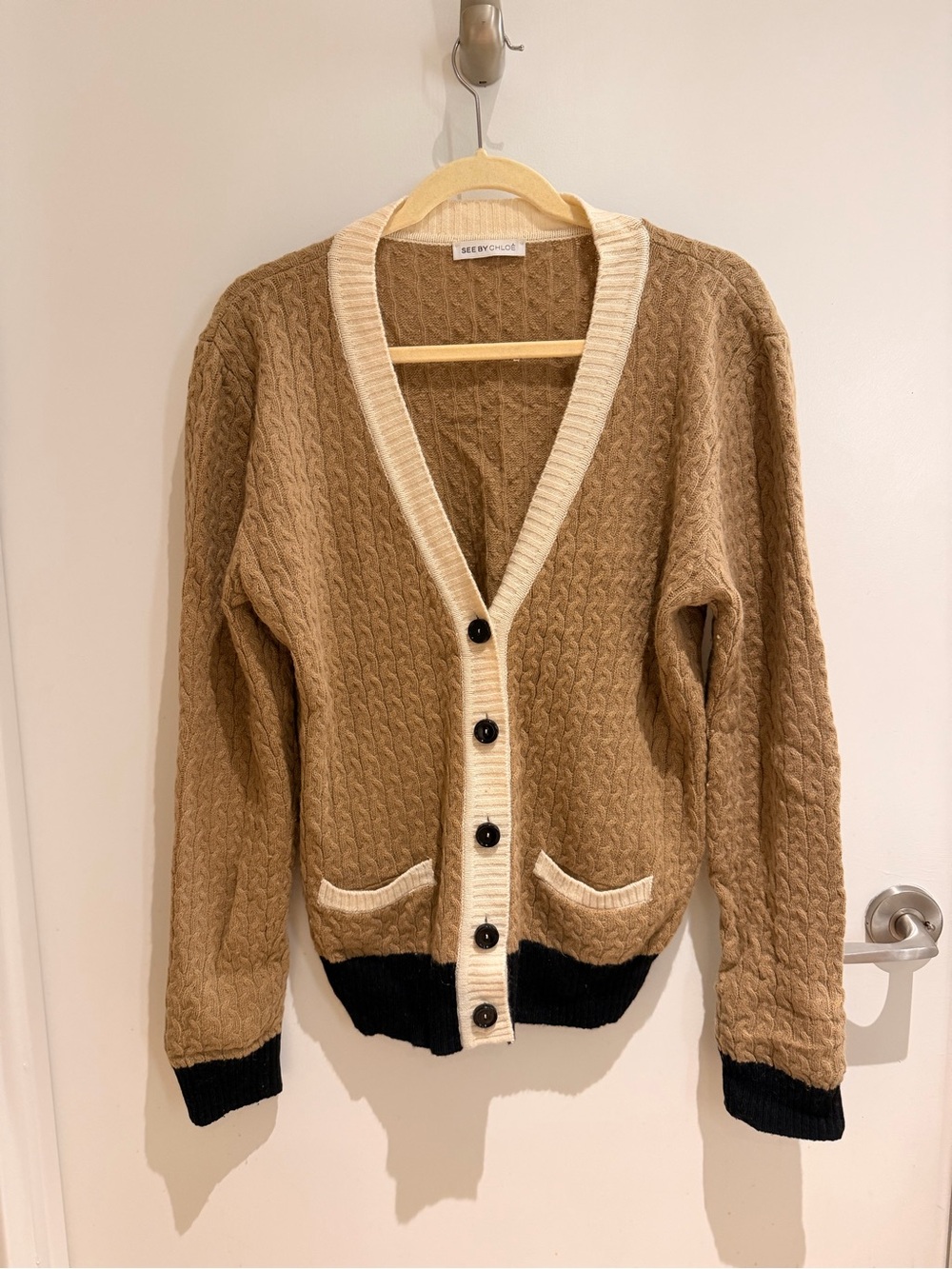 See By Chloe - Camel Cable-Knit Angora/Wool Cardigan